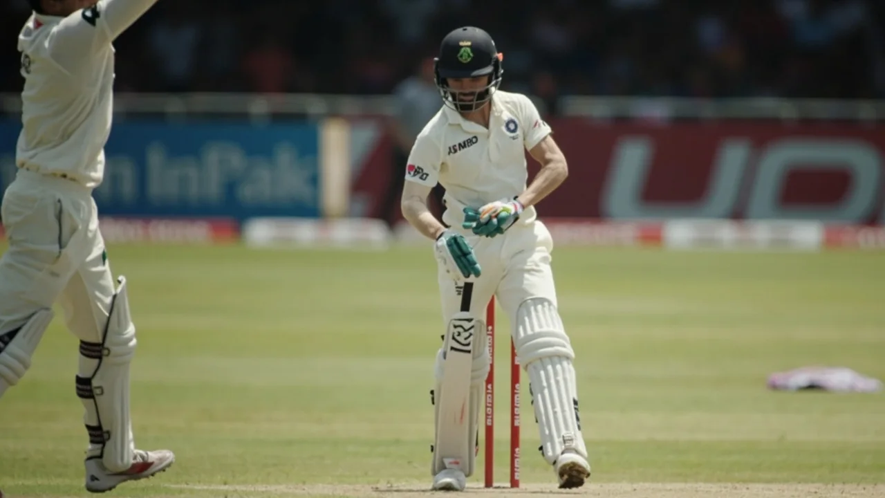Indian spinner at the end of his run-up as a close-catching cordon takes position on a dry subcontinental pitch under afternoon sun